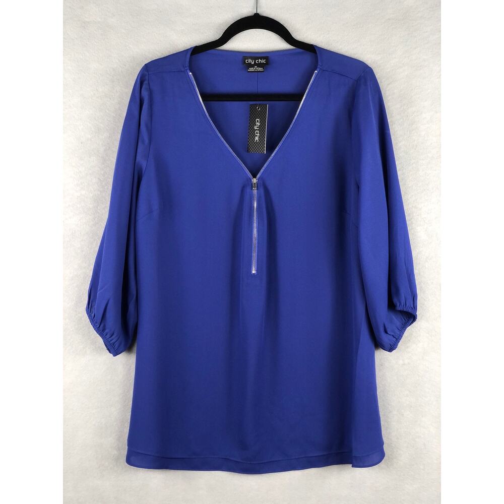 City Chic Pop-Over Top Royal Blue Zipper Front Women's Size Medium NEW - Picture 1 of 7